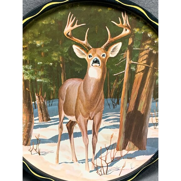 Vintage James  L. Artig Metal Tray Deer-Themed Decorative Metal Tin with Buck 19 - Picture 3 of 11